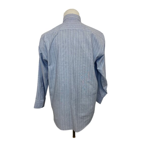 Manhattan Men's Blue and White Striped Long Sleeve Button Down Shirt Sz 32-33 - Picture 4 of 9